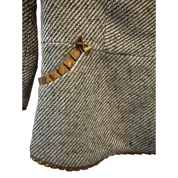 Wendy Hil Green Herringbone Tweed Blazer w/ Satin Trim Size M FrenchGirl Preppy - Picture 5 of 11